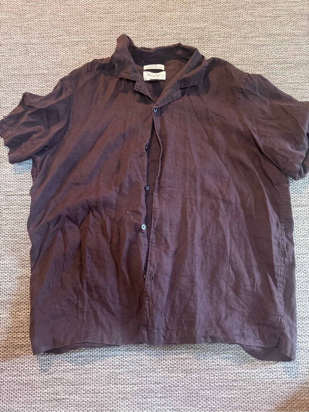 Panama Jack Brown Short-Sleeve Button-Down Linen Shirt